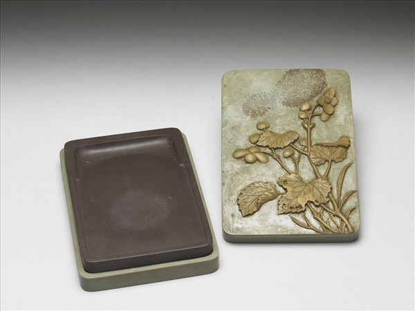 松花石海棠花硯