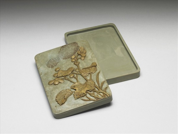 花卉綠石硯盒