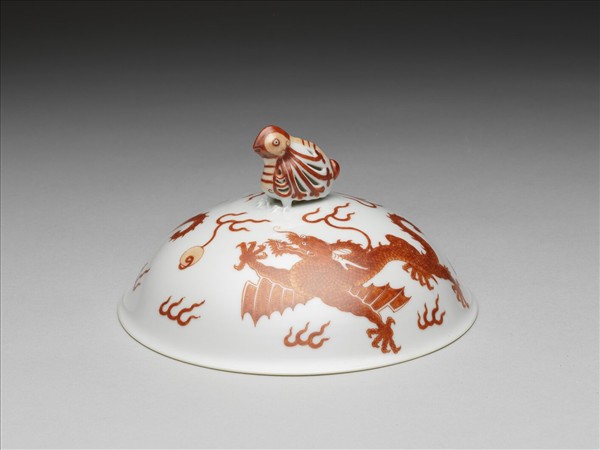 白瓷描紅雙龍紋高足碗蓋