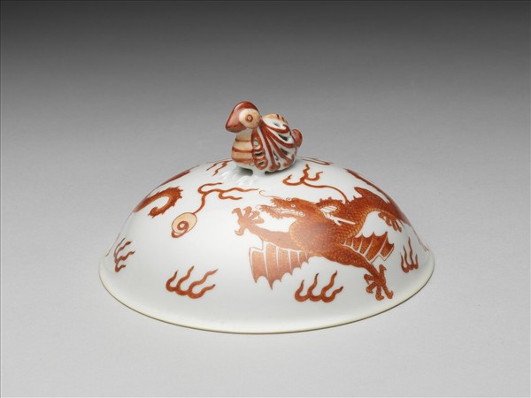 白瓷描紅雙龍紋高足碗蓋