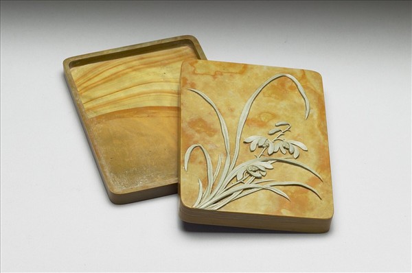 松花石蘭花硯盒