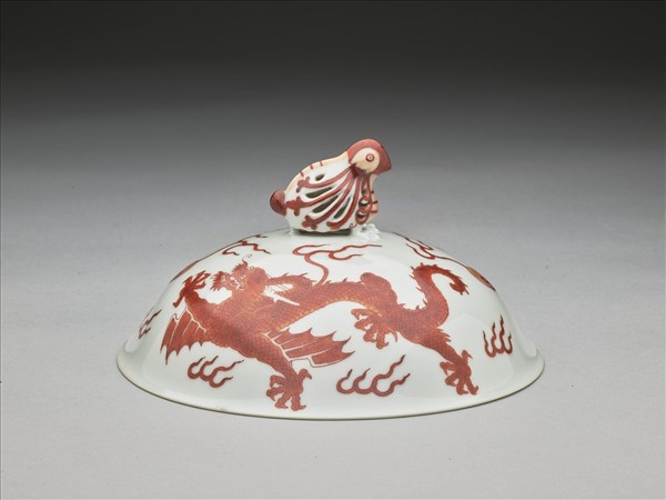 白瓷描紅雙龍紋高足碗蓋