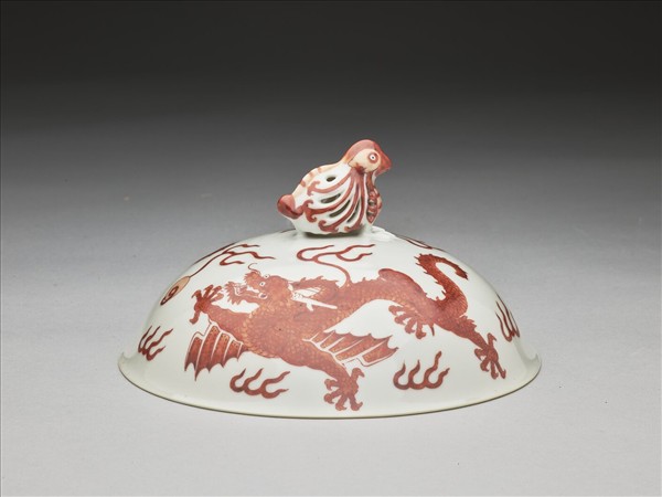 白瓷描紅雙龍紋高足碗蓋