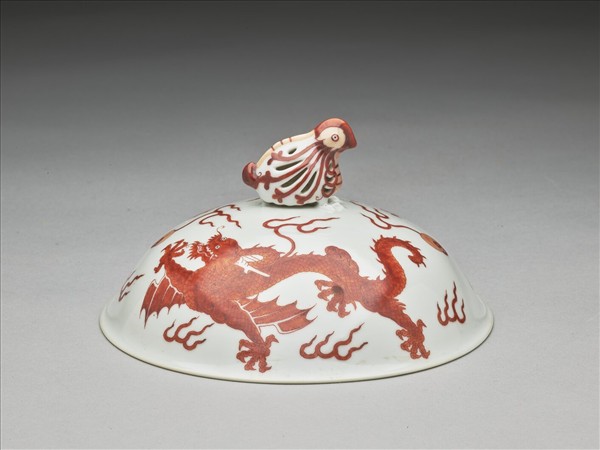 白瓷描紅雙龍紋高足碗蓋