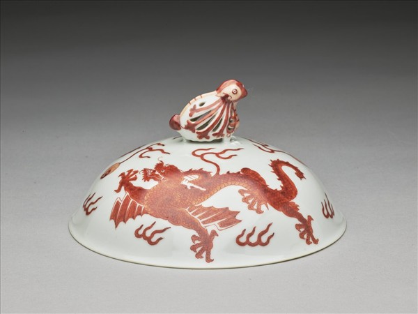 白瓷描紅雙龍紋高足碗蓋