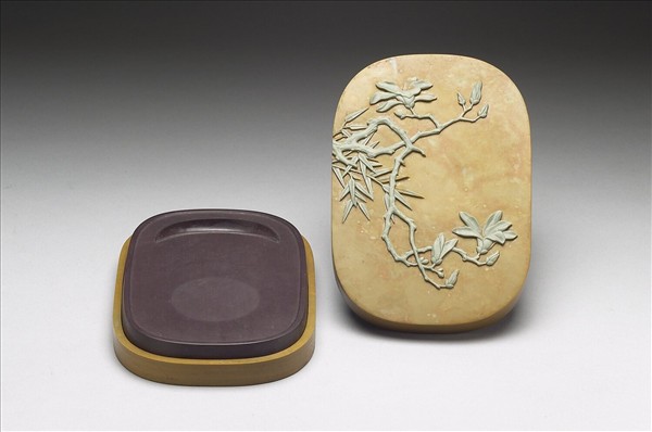 松花石玉蘭花竹硯