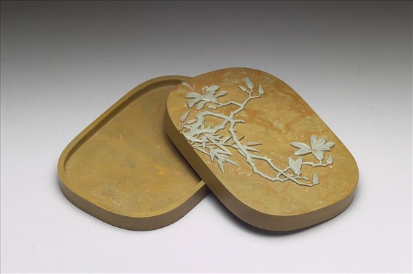 松花石玉蘭花竹硯盒