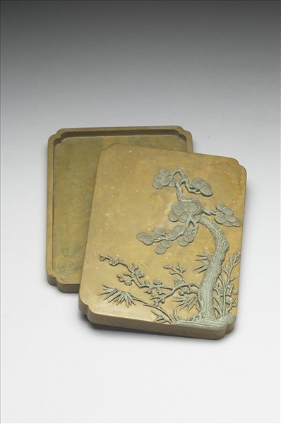 松花石歲寒三友硯盒