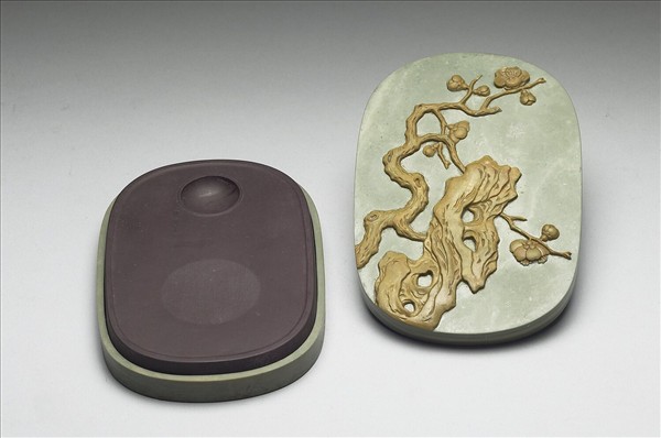 松花石梅石圖硯