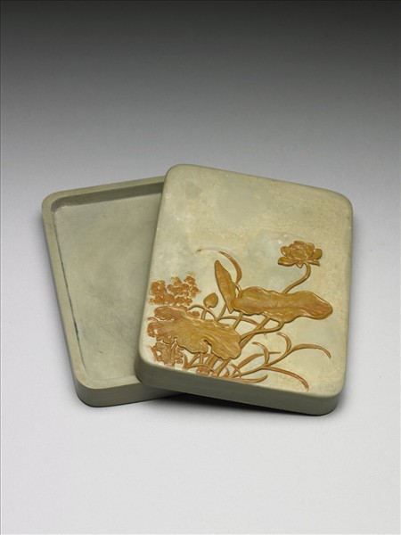 松花石荷塘硯盒