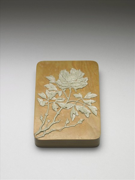 松花石牡丹硯盒