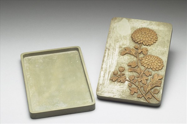 松花石菊花長方硯盒