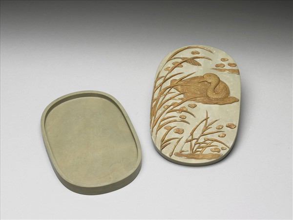 松花石蓮塘游鵝圖硯盒