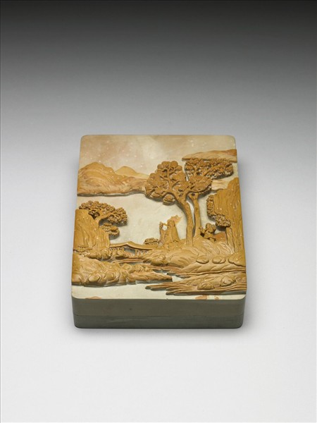 松花石山水人物硯