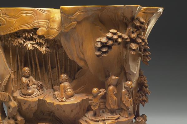 黃楊木雕西園雅集筆筒