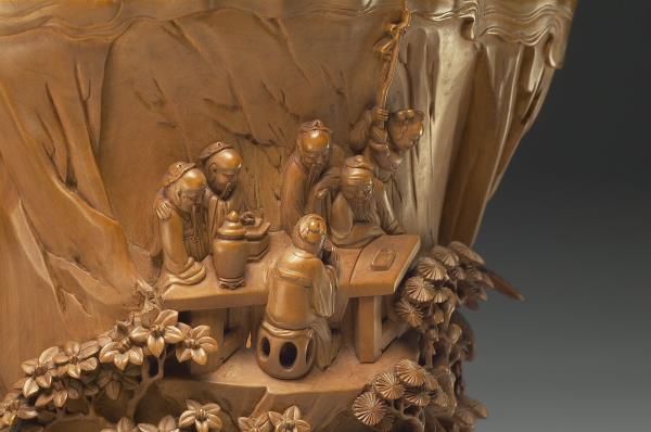 黃楊木雕西園雅集筆筒