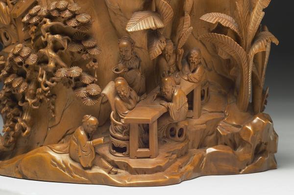 黃楊木雕西園雅集筆筒