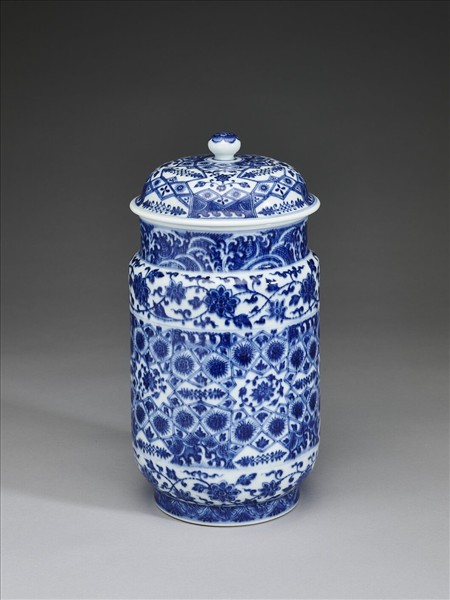 青花幾何紋壯罐