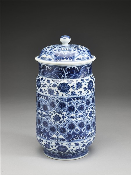 青花幾何紋壯罐