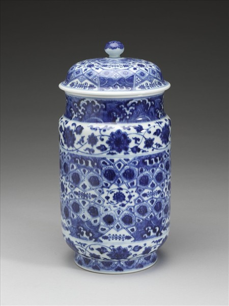 青花幾何紋壯罐