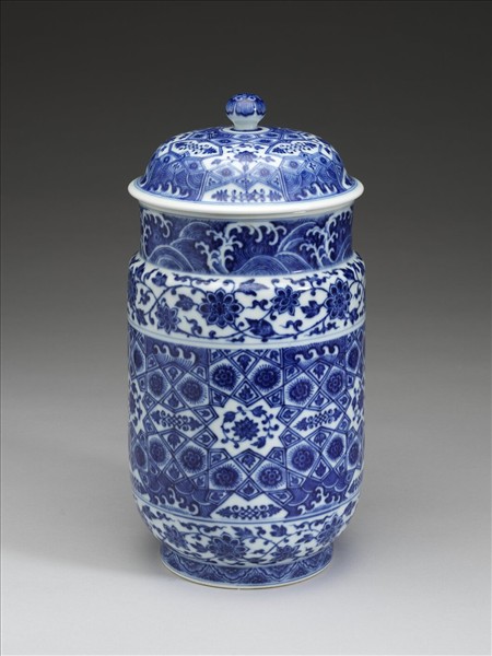 青花幾何紋壯罐