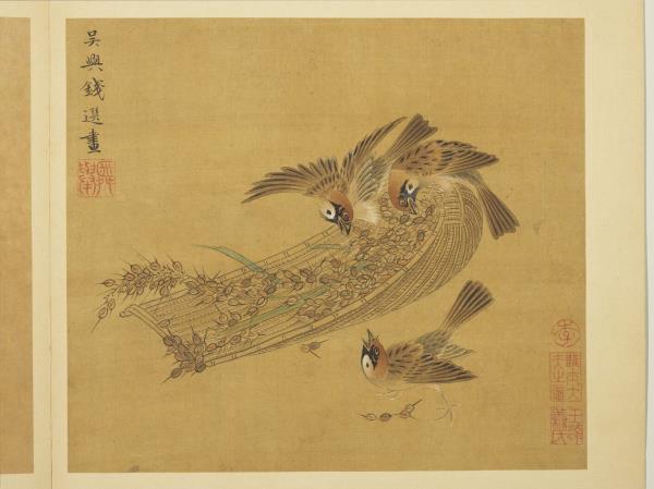 宋錢選畫花籃圖　冊　稻雀