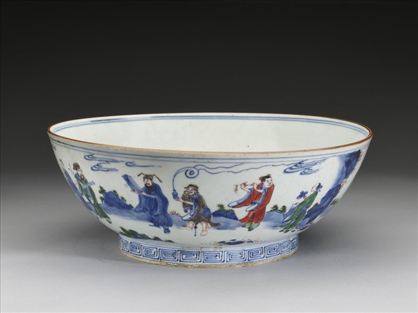 青花加彩八仙祝壽圖碗