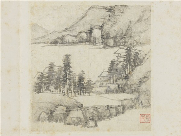 明李流芳山水寫生　冊　江樓挹爽