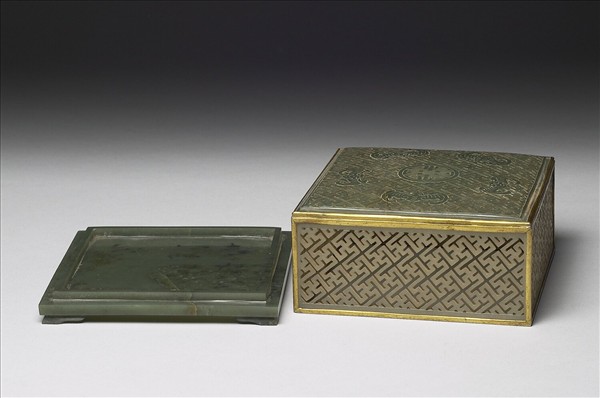 玉鏤空福壽方盒