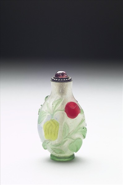 半透明地套四色玻璃三多鼻煙壺