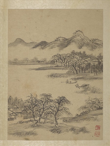 清王翬畫山水　冊　柳艇垂釣