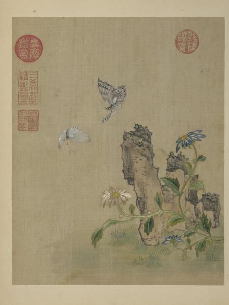 清繡繪花鳥　冊　菊花飛蝶