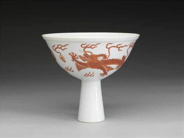 描紅龍紋高足碗