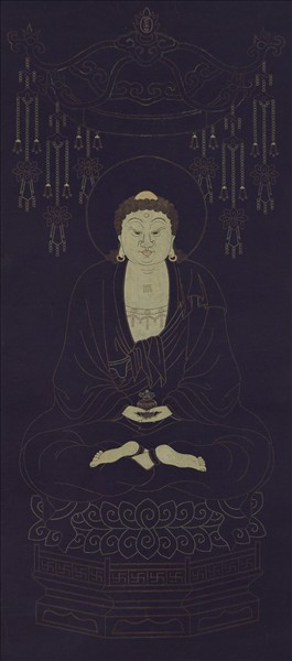 清彭元瑞書壽字無量壽佛像　軸