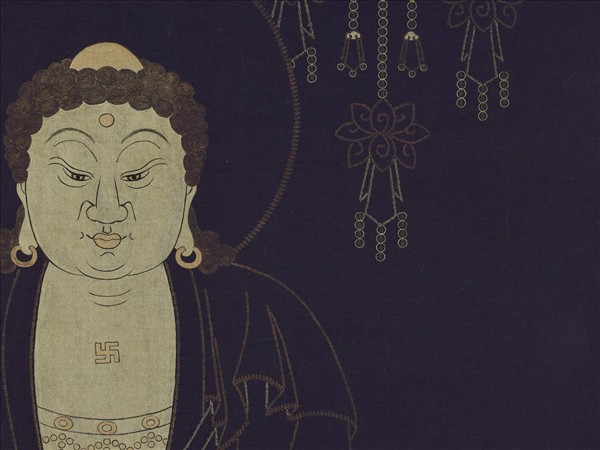 清彭元瑞書壽字無量壽佛像　軸