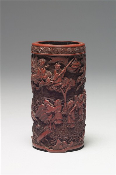 剔紅八仙慶壽人物筆筒