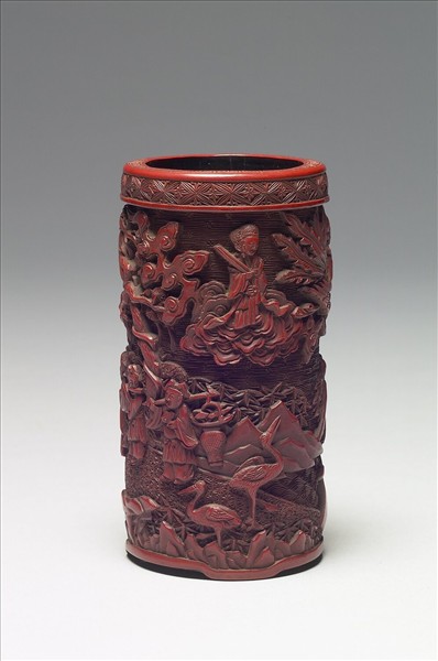 剔紅八仙慶壽人物筆筒