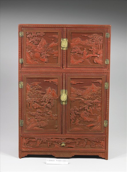 剔紅山水人物圖小櫃