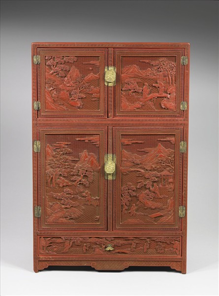 剔紅山水人物圖小櫃