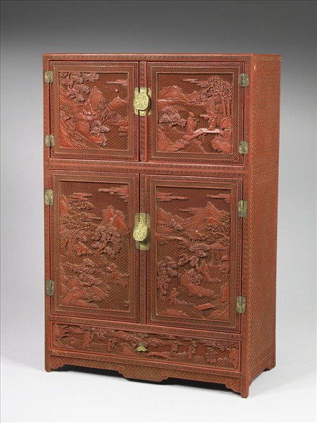 剔紅山水人物圖小櫃