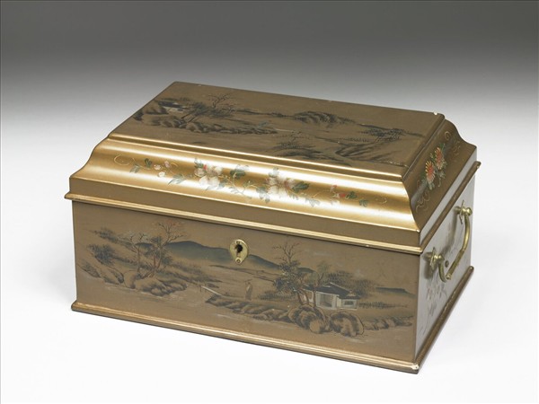 金漆彩繪山水人物長方盒