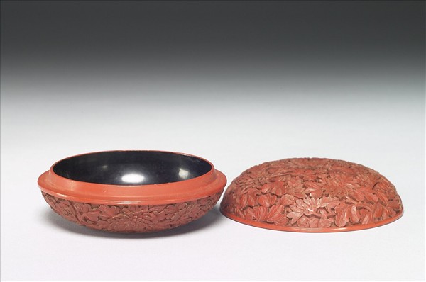 剔紅菊花益壽圓盒