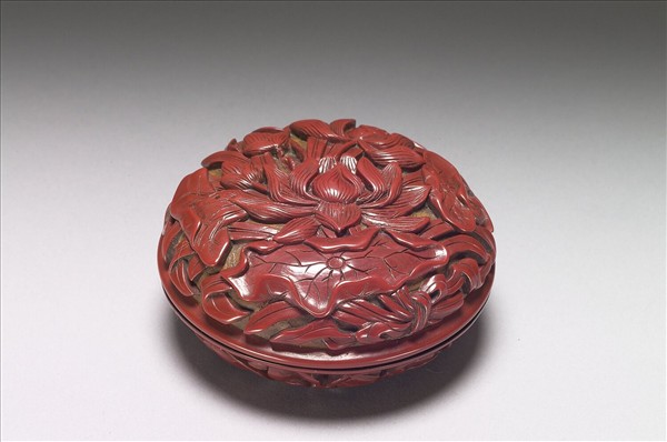 剔紅荷花茶花圓盒