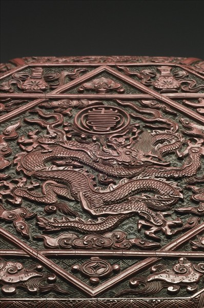 剔紅龍紋八方盒