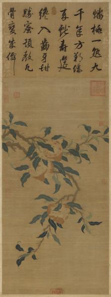 宋緙絲蟠桃獻壽圖　軸