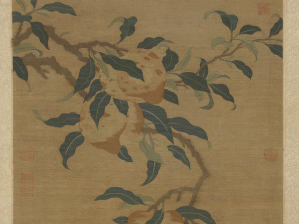 宋緙絲蟠桃獻壽圖　軸