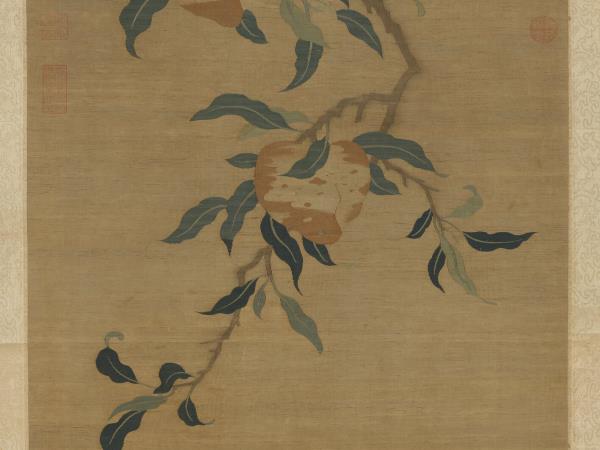 宋緙絲蟠桃獻壽圖　軸