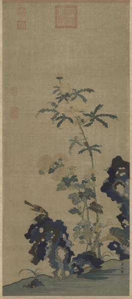 明織崔白花卉　軸