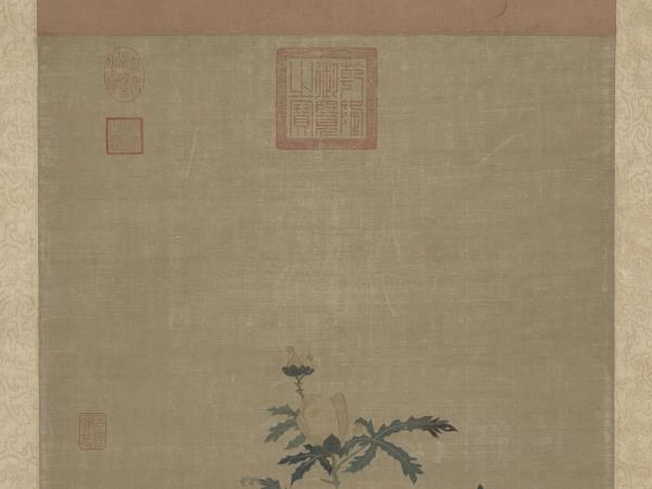 明織崔白花卉　軸