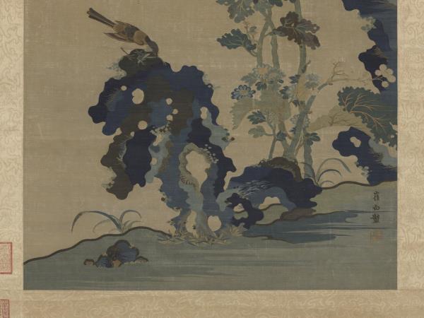 明織崔白花卉　軸